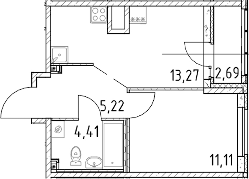 1-комнатная квартира 34.01 м², 17/23 эт., ЖК «Город Первых»